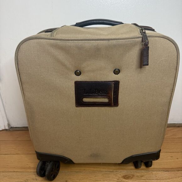 L.L. Bean Small Luggage Carry On With 360 4 Wheels Spinner Tan Canvas Suitcase - Picture 2 of 12